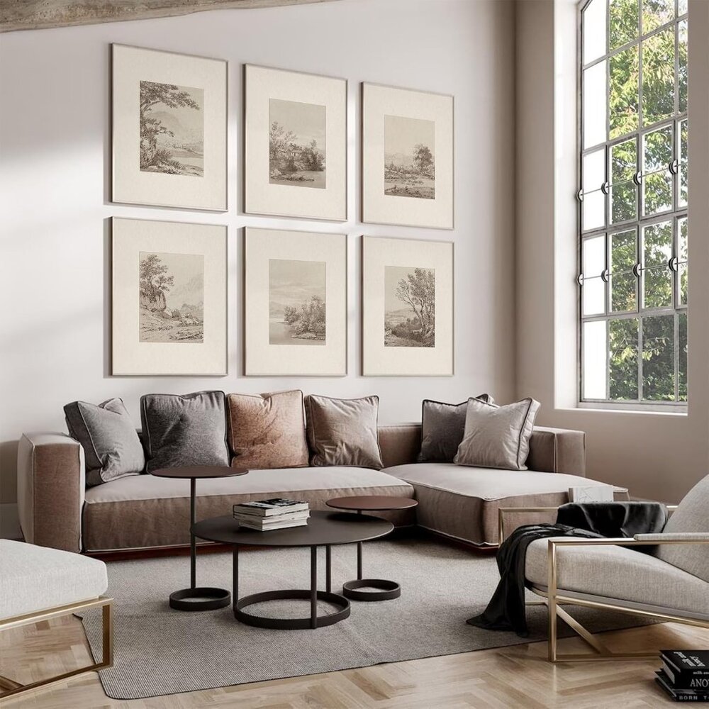 Neutral Wall Art Decor Set of 6 Vintage Canvas Wall Art Rustic Farmhouse Wall Ar - Picture 3 of 7
